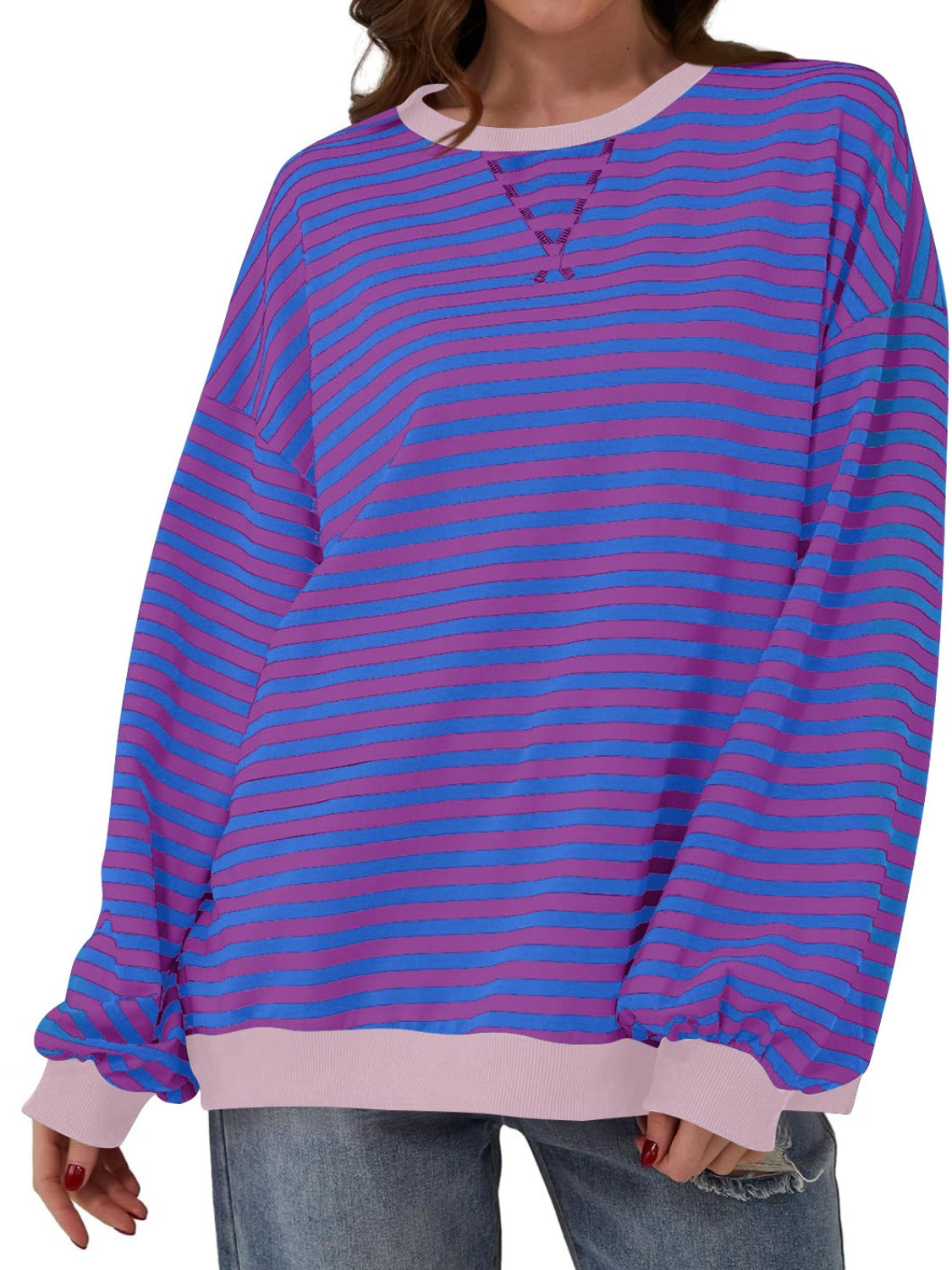 Lovelet Contrast Striped Long Sleeve Sweatshirt